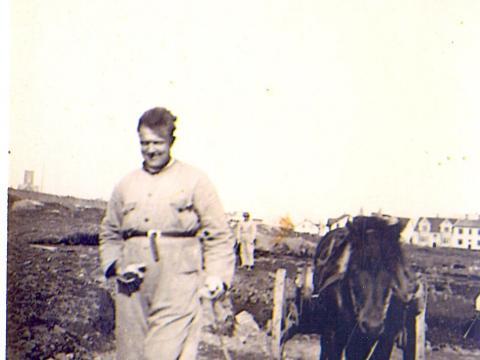 Unnið við að grafa grunn að háskólabyggingu sumarið 1936