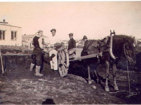 Unnið við að grafa grunn að háskólabyggingu sumarið 1936