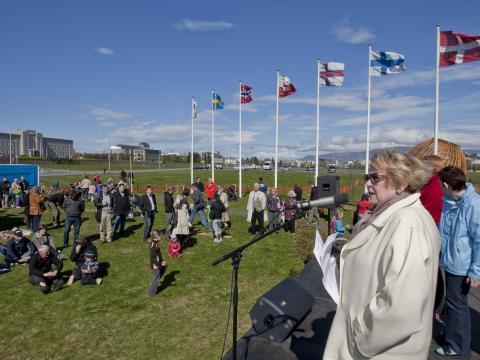 Vatnsmýrarhátíð Norræna hússins og háskólans - Við setningu hátíðarinnar: frú Vigdís Finnbogadóttir.
